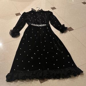 Elegant Black Velvet Dress with Rhinestone Accents